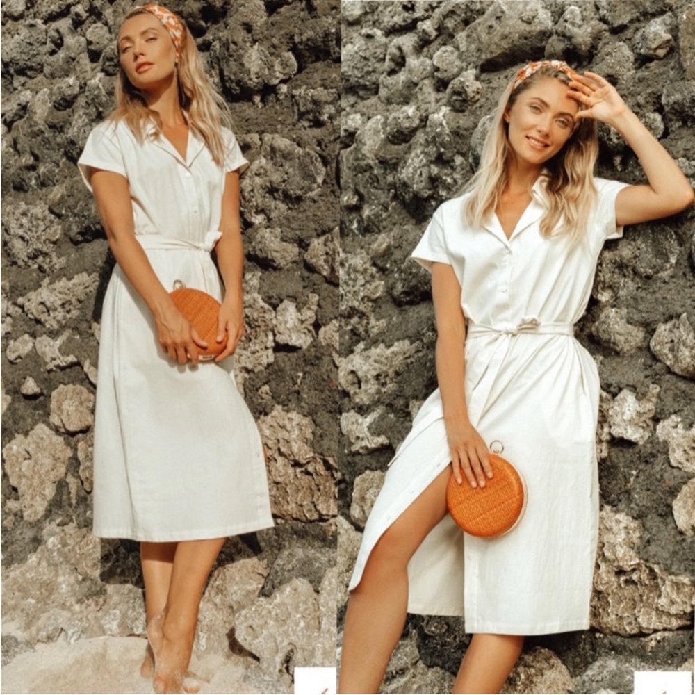 Brunna Co. Dress Women’s Sz Medium Arya Safari Linen Shirt Dress Lagenlook